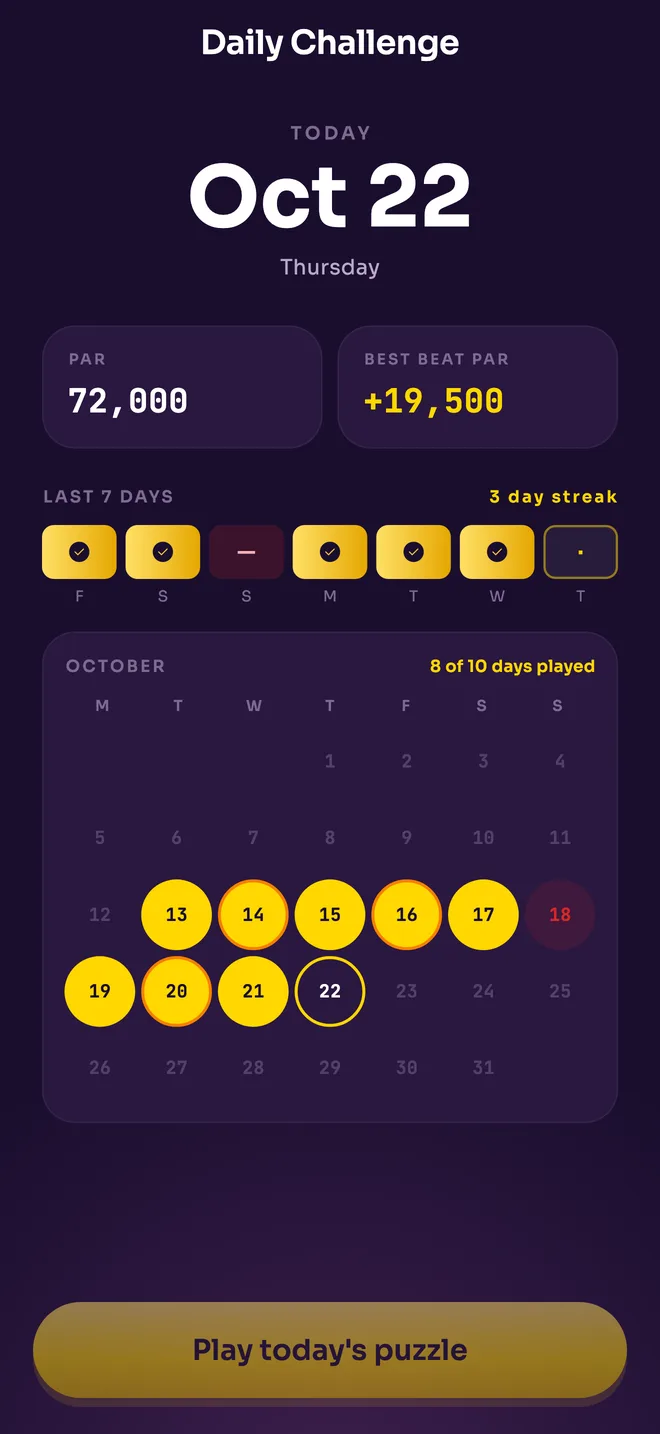 Daily Challenge with a streak calendar